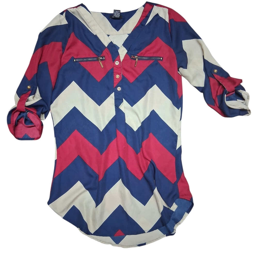 Rue21 Chevron Blouse in Red, Blue, and Cream